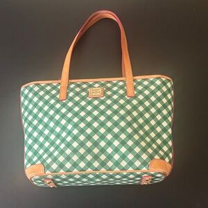 DOONEY & BOURKE | Green and white gingham totebag, coated cotton, leather straps